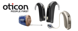 display of Oticon hearing aids